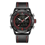 Naviforce NF9144 Luxurious Leather Waterproof Quartz Men's Watch – Dial Color: Red, Strap Color: Black – Thumbnail 1
