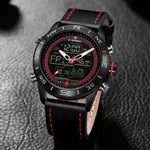 Naviforce NF9144 Luxurious Leather Waterproof Quartz Men's Watch – Dial Color: Red, Strap Color: Black – Thumbnail 3