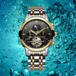 LIGE 9878 Premium Mechanical Stainless Steel Casual Men's Watch – Dial Color: Black, Strap Color: Gold – Thumbnail 2