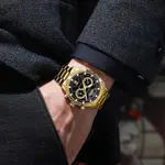 Nibosi 2537 Analogue Stainless Steel & Waterproof Men’s Watch – Dial Color: Black, Strap Color: Gold  – Thumbnail 5