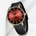 LIGE 9934 Analog Stainless Steel Mesh Belt Luxury Women's Watch – Dial Color: Red, Strap Color: Black – Thumbnail 2