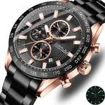 CRRJU 2306 High Quality Stainless Steel Multifunctional Quartz Classic Men's Watch – Dial Color: Rose Gold, Strap Color: Black – Thumbnail 2