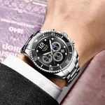 LIGE 8924 Analog Moon Phase High Quality Stainless Steel Men's Watch – Dial Color: Black, Strap Color: Silver – Thumbnail 3