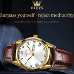 OLEVS 6896 Business Leather Strap Diamond Studded Gold Dial Waterproof Analog Wristwatch  – Dial Color: White, Strap Color:  Brown  – Thumbnail 5