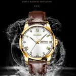 OLEVS 6896 Business Leather Strap Diamond Studded Gold Dial Waterproof Analog Wristwatch  – Dial Color: White, Strap Color:  Brown  – Thumbnail 4