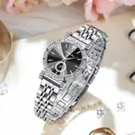 CRRJU 2494 Classic Fashion Rhinestone Diamond Movement Analog Dress  Women Watch – Dial Color: Black, Strap Color: Silver – Thumbnail 3