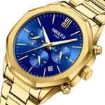 Nibosi 2519 Stainless Steel Quartz Chronograph Fashionable Men's Watch – Dial Color: Blue, Strap Color: Gold – Thumbnail 2