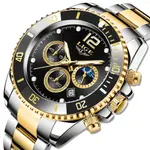LIGE 8924 Analog Moon Phase High Quality Stainless Steel Men's Watch – Dial Color: Black, Strap Color: Gold – Thumbnail 2