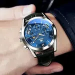 OLEVS 2876 Luxury Leather Strap Chronograph Analog Quartz Wristwatch for Men – Dial Color: Blue, Strap Color: Black – Thumbnail 2