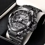LIGE 8922 Premium Dual Time Silicon Strap Men's Fashion Watch – Dial Color: Black, Strap Color: Black – Thumbnail 2