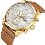 Naviforce NF9148 Custom Luxury Leather Strap Quartz Casual Men's Watch – Dial Color: Gold, Strap Color:  Brown  – Thumbnail 3