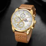 Naviforce NF9148 Custom Luxury Leather Strap Quartz Casual Men's Watch – Dial Color: Gold, Strap Color:  Brown  – Thumbnail 4