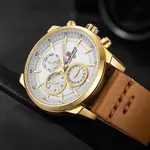 Naviforce NF9148 Custom Luxury Leather Strap Quartz Casual Men's Watch – Dial Color: Gold, Strap Color:  Brown  – Thumbnail 5