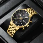Nibosi 2531 Luxury Stainless Steel Waterproof Men's Watch – Dial Color: Black Gold, Strap Color: Gold – Thumbnail 2