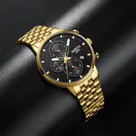 Nibosi 2531 Luxury Stainless Steel Waterproof Men's Watch – Dial Color: Black Gold, Strap Color: Gold – Thumbnail 3