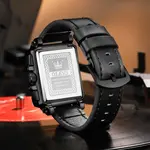 OLEVS 9919 Elite Sports Leather Strap Square Dial Chronograph Men's Analog Watch  – Dial Color: Black, Strap Color: Black – Thumbnail 2