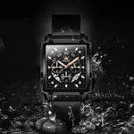 OLEVS 9919 Elite Sports Leather Strap Square Dial Chronograph Men's Analog Watch  – Dial Color: Black, Strap Color: Black – Thumbnail 5