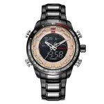 NAVIFORCE NF9093 Luxurious Stainless Steel Dual Time Men's Watch – Dial Color: Rose, Strap Color: Black – Thumbnail 1