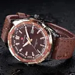 Naviforce NF9056 Comfortable Genuine Leather Strap Quartz Men' Fashion Watch  – Dial Color: Silver, Strap Color:  Brown  – Thumbnail 3