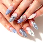 24Pcs Long Sea Shell Mermaid Paerl Artificial Nails – Thumbnail 1