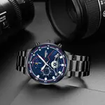 Nibosi 2503 High Quality Stainless Steel Multifunctional Classic Men's Watch – Dial Color: Blue, Strap Color: Black – Thumbnail 3