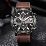 NAVIFORCE 9137 Sports Leather Wrist Strap Analog Quartz Men’s Watch – Dial Color: Black, Strap Color:  Brown  – Thumbnail 3