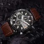 NAVIFORCE 9137 Sports Leather Wrist Strap Analog Quartz Men’s Watch – Dial Color: Black, Strap Color:  Brown  – Thumbnail 4