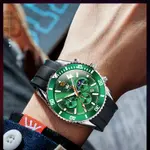 OLEVS 9916 Sports Waterproof Luminous Multifunction Silicone Band Men's Quartz Wristwatch  – Dial Color: Green, Strap Color: Black – Thumbnail 2