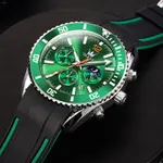OLEVS 9916 Sports Waterproof Luminous Multifunction Silicone Band Men's Quartz Wristwatch  – Dial Color: Green, Strap Color: Black – Thumbnail 4