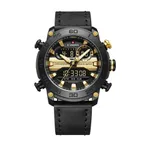 Naviforce 9235 Genuine Leather Dual Display Luxury Fashion Men's Watch – Dial Color: Black, Strap Color: Black – Thumbnail 1