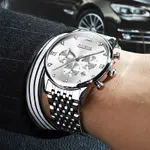 OLEVS 2868 Luxurious Waterproof Braided Stainless Steel Chain Men's Quartz Watch – Dial Color: White, Strap Color: White – Thumbnail 5