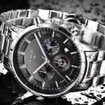 LIGE 9877 Stainless Steel Moon Phase Analog Luxury Men's Watch – Dial Color: Black, Strap Color: Silver – Thumbnail 2