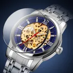 SKMEI 9222 Skeleton Hollow Automatic Mechanical Men's Watch – Dial Color: Blue, Strap Color: Silver – Thumbnail 4