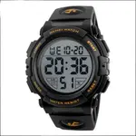 SKMEI 1258 Digital Rugged Design PU Leather Sporty Men's Watch – Dial Color: Black, Strap Color: Gold  – Thumbnail 1