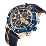 NAVIFORCE NF8018 Leather Casual Multi-function Chronograph Men's Watch – Dial Color: Gold, Strap Color: Blue – Thumbnail 2
