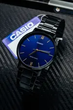 Casio MTP-VT01D-2BUDF Enticer Men's Analog Stainless Steel Chain Wristwatch – Dial Color: Blue, Strap Color: Black – Thumbnail 4