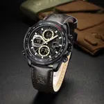 Naviforce NF9197L Comfortable Genuine Leather Strap Dual Display Sport Men's Watch – Dial Color: Black, Strap Color:  Brown  – Thumbnail 4