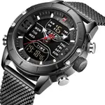 Naviforce NF9153 Mesh Stainless Steel Dual Display Multifunctional Sports Men's Watch – Dial Color: Black, Strap Color: Black – Thumbnail 2