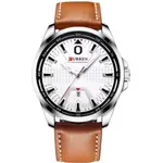  Curren 8379 Genuine Leather Strap Quartz Comfortable Men's Watch  – Dial Color: White, Strap Color:  Brown  – Thumbnail 1