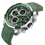 Naviforce NF9197L Comfortable Genuine Leather Strap Dual Display Sport Men's Watch – Dial Color: Silver, Strap Color: Green  – Thumbnail 4