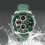 Naviforce NF9197L Comfortable Genuine Leather Strap Dual Display Sport Men's Watch – Dial Color: Silver, Strap Color: Green  – Thumbnail 3