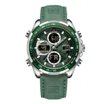 Naviforce NF9197L Comfortable Genuine Leather Strap Dual Display Sport Men's Watch – Dial Color: Silver, Strap Color: Green  – Thumbnail 1