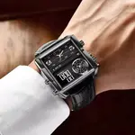 LIGE 8925 Premium Square Dual Time Leather Strap Luxury Men's Watch – Dial Color: Black, Strap Color: Black – Thumbnail 3
