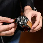 Curren 8393 High Quality Genuine Leather Straps Chronograph Men's Watch – Dial Color: Black, Strap Color:  Brown  – Thumbnail 4