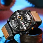 Curren 8393 High Quality Genuine Leather Straps Chronograph Men's Watch – Dial Color: Black, Strap Color:  Brown  – Thumbnail 3
