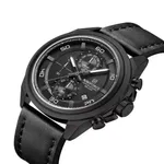 Naviforce 8075 Luxury Genuine Leather Straps Chronograph Sports Men's Watch – Dial Color: Black, Strap Color: Black – Thumbnail 2