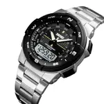 SKMEI 1370 Dual Time Premium Stainless Steel Sporty Men's Watch – Dial Color: Black, Strap Color: Silver – Thumbnail 2