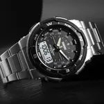 SKMEI 1370 Dual Time Premium Stainless Steel Sporty Men's Watch – Dial Color: Black, Strap Color: Silver – Thumbnail 3