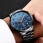 LIGE 9877 Stainless Steel Moon Phase Analog Luxury Men's Watch – Dial Color: Blue, Strap Color: Black – Thumbnail 3