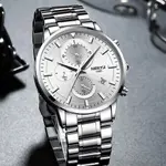 Nibosi 2390 Stainless Steel Chronograph Analog Men's Watch – Dial Color: Silver, Strap Color: Silver – Thumbnail 2